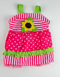 Barker's Bowtique Dresses SM Babydoll Sunflower Pink & Green with Polka Dots and Stripes Dog Dress