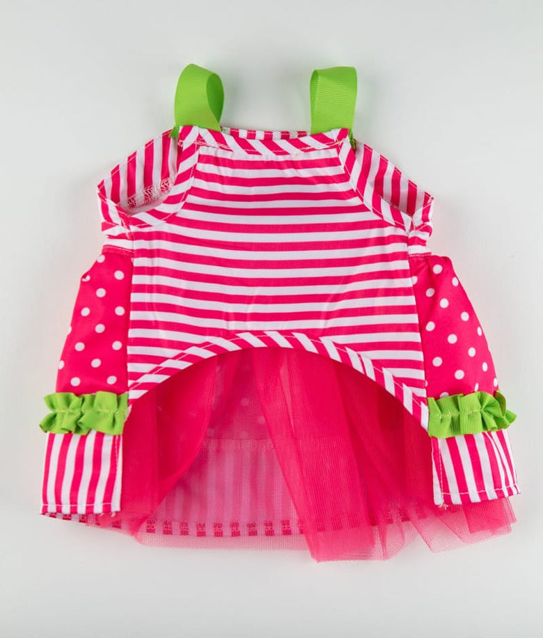 Barker's Bowtique Dresses Babydoll Sunflower Pink & Green with Polka Dots and Stripes Dog Dress