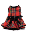Red Tartan Plaid with Heart Embellishments & Black Bow Holiday Dog Dress