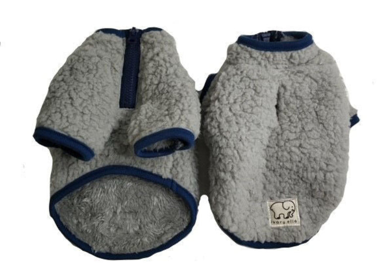 Ivory Ella Half-Zip Sherpa Fleece Warm Pet Pullover/ Sweater - Gray