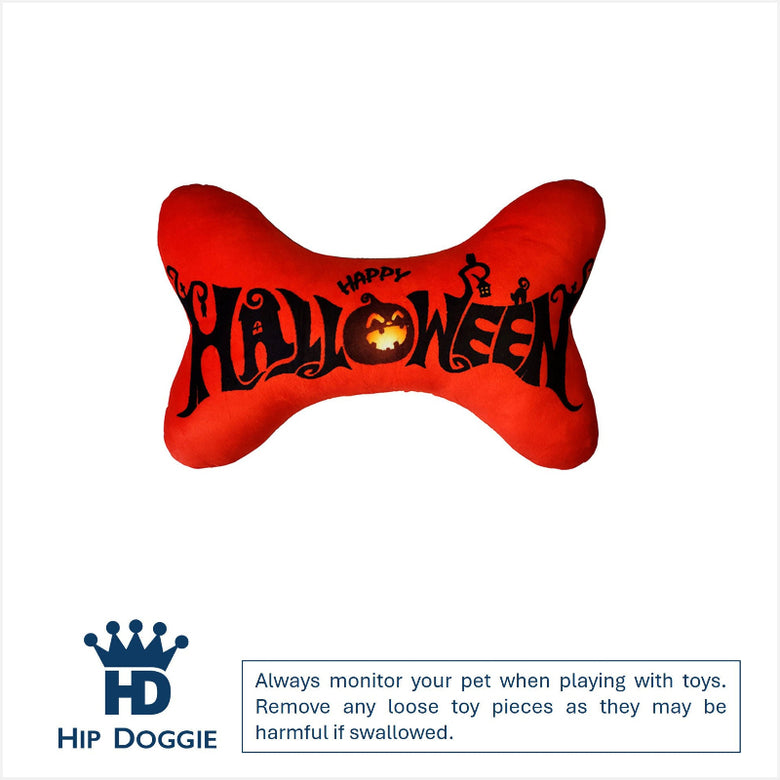 Halloween Boo Plush Squeaky Orange Bone Dog Toy - 2 Sizes