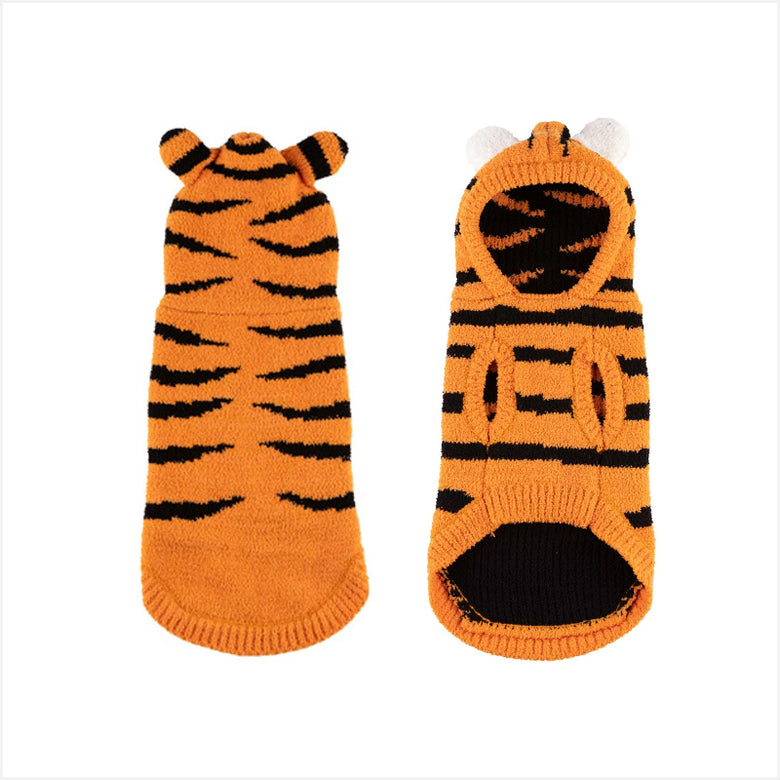 Chenille Tiger Hoodie Soft Dog Sweater
