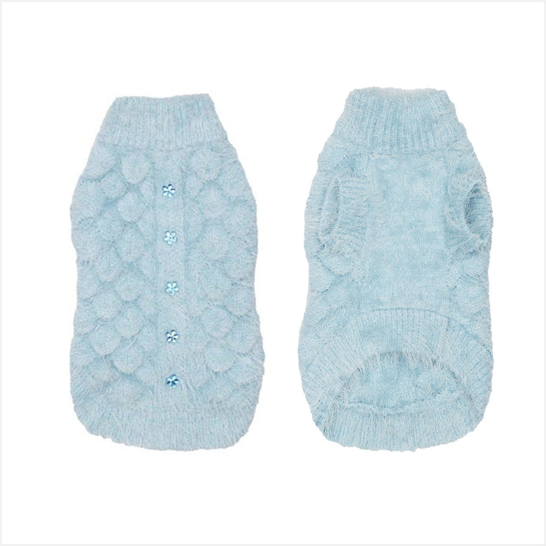 Blossom Feather Soft with Flower Buttons Warm Dog Sweater - Blue