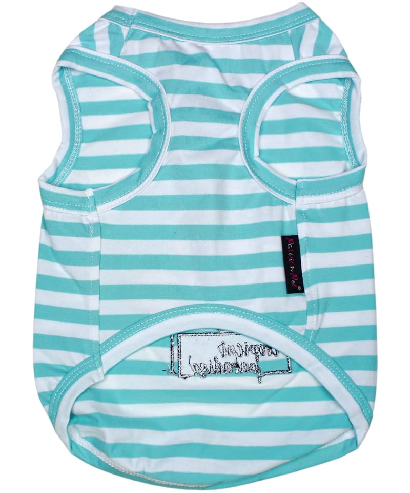 Parisian Pet® Tee's Pink Flamingos Tropical Paradise Blue Stripe Dog T-Shirt