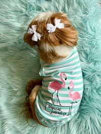 Parisian Pet® Tee's Pink Flamingos Tropical Paradise Blue Stripe Dog T-Shirt