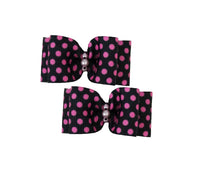 Barker's Bowtique Hair Bows Pink Polka Dot on Black Canine Hair Bows on French clips - 2 bows per card