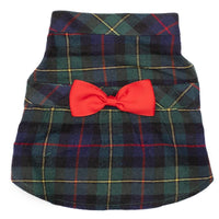 The Worthy Dog DRESSES XS MacLeod Tartan Forest Green & Navy with Red Bow Plaid Dog Dress