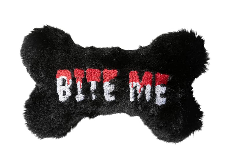 FuzzYard dog toys Halloween Bite Me Bone Black Plush Squeak Dog Toy