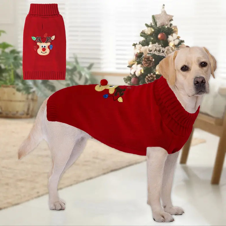 TMU - Sino-Sear GmbH Dog Apparel Red Nose Reindeer Holiday Red Dog Sweater - Size L