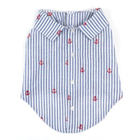 The Worthy Dog CollardShirts XS Navy Stripe Blue & White with Red Anchors Collared Dog Shirt