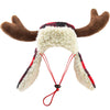 Buffalo Red Check Antler Holiday Warm Pet Hat with Snugfit