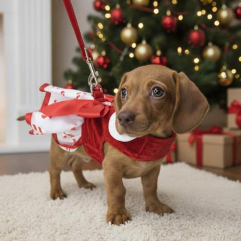 Christmas Candy Cane Bling Holiday Dog Harness Dress with Matching Leash