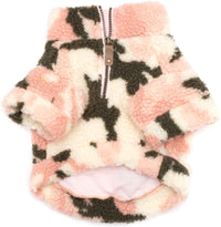 Pink Camo Quarter Zip Warm Faux Sherling Dog Pullover