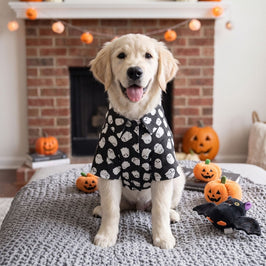 Halloween Season Ghosts Black & White Lightweight Collared Camp Dog Shirt