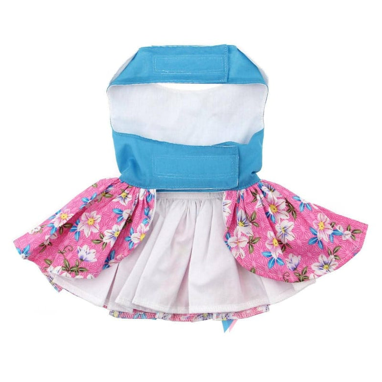 Doggie Design DRESSES Pink and Blue Plumeria Floral Dog Harness Dress w/ Matching Leash