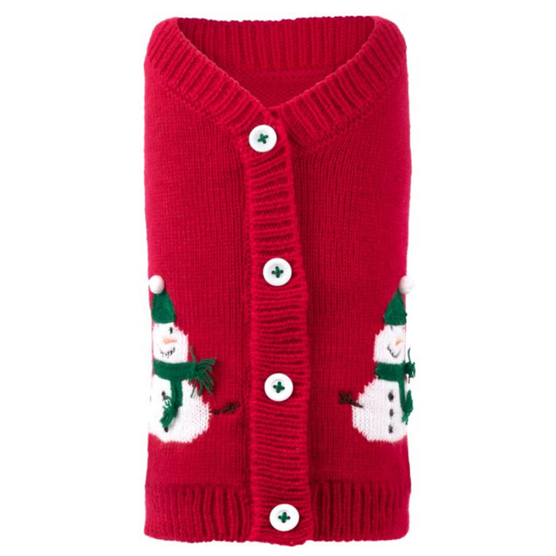 Snowmen Christmas Holiday Red Button Down Dog Cardigan - 2XS only