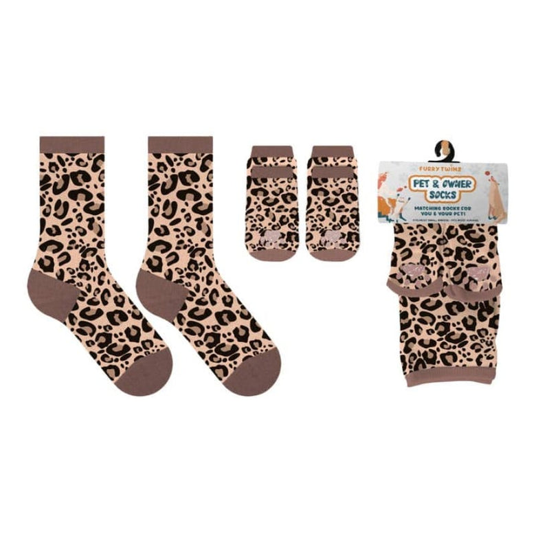 Extreme Fit Wholesale Pet Socks Brown Leopard Matching Pet & Owner Fun Socks - One Size Fits Most