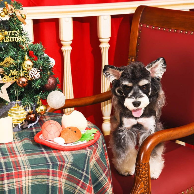 Hugsmart Products Inc dog toys Happy Woofmas Christmas Dinner Interactive Plush Dog Toy Set - 4 Pc