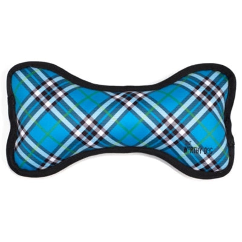 The Worthy Dog dog toys Bias Plaid Bone Dog Toy - Blue