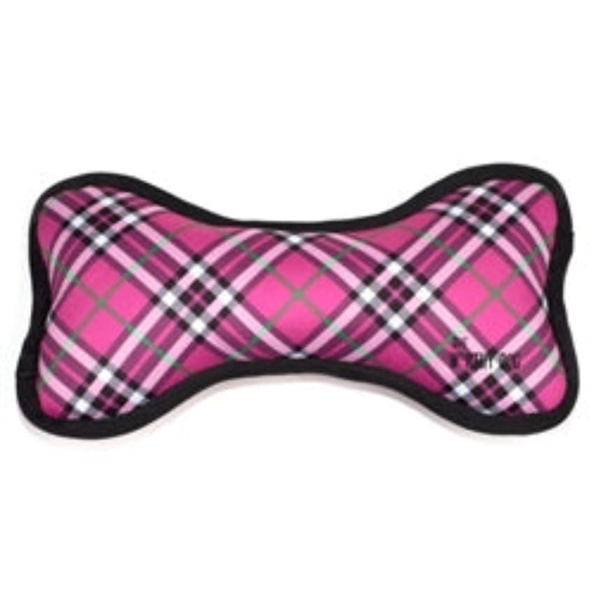 The Worthy Dog dog toys Bias Plaid Bone Dog Toy - Hot Pink