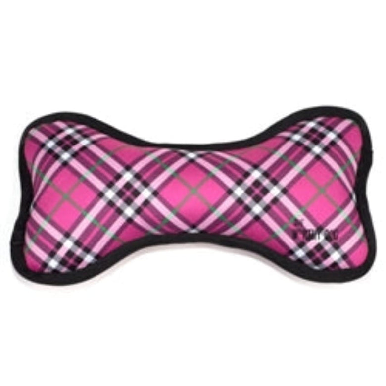 The Worthy Dog dog toys Bias Plaid Bone Dog Toy - Hot Pink