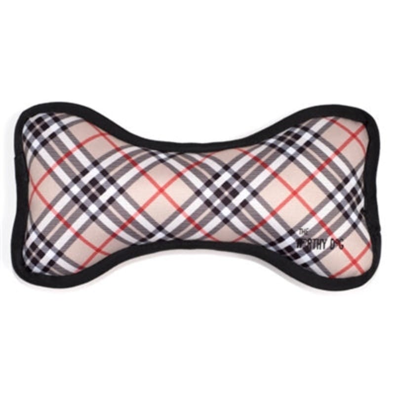 The Worthy Dog dog toys SM Bias Plaid Bone Dog Toy - Tan