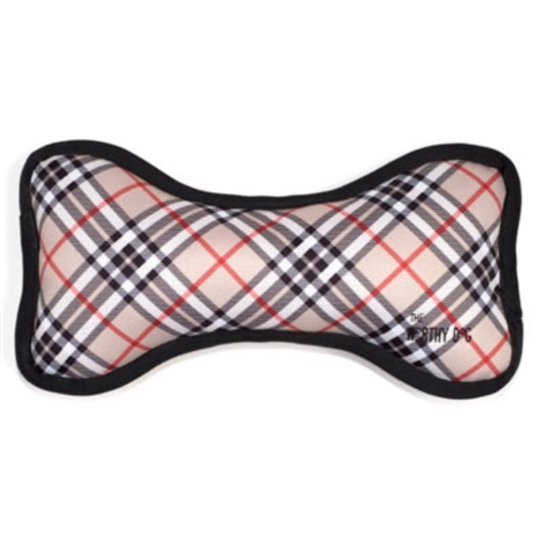 The Worthy Dog dog toys SM Bias Plaid Bone Dog Toy - Tan