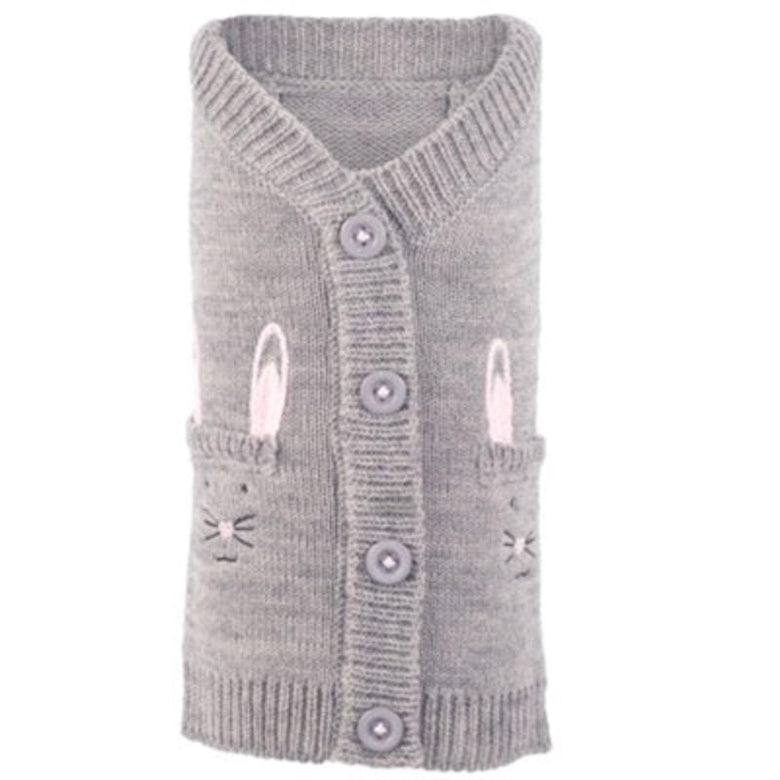 The Worthy Dog Sweaters MD Easter Spring Bunny Grey Dog Cardigan Sweater