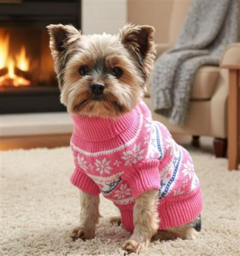 Doggie Design SWEATERS Snowflake and Hearts Pink Combed Cotton Dog Sweater