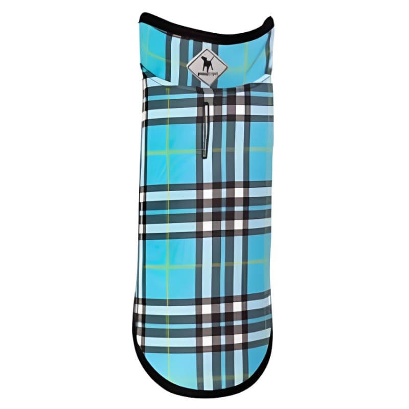 The Worthy Dog Jackets-Coats 22" Blue Plaid Softshell Dog Jacket with Fleece Lining