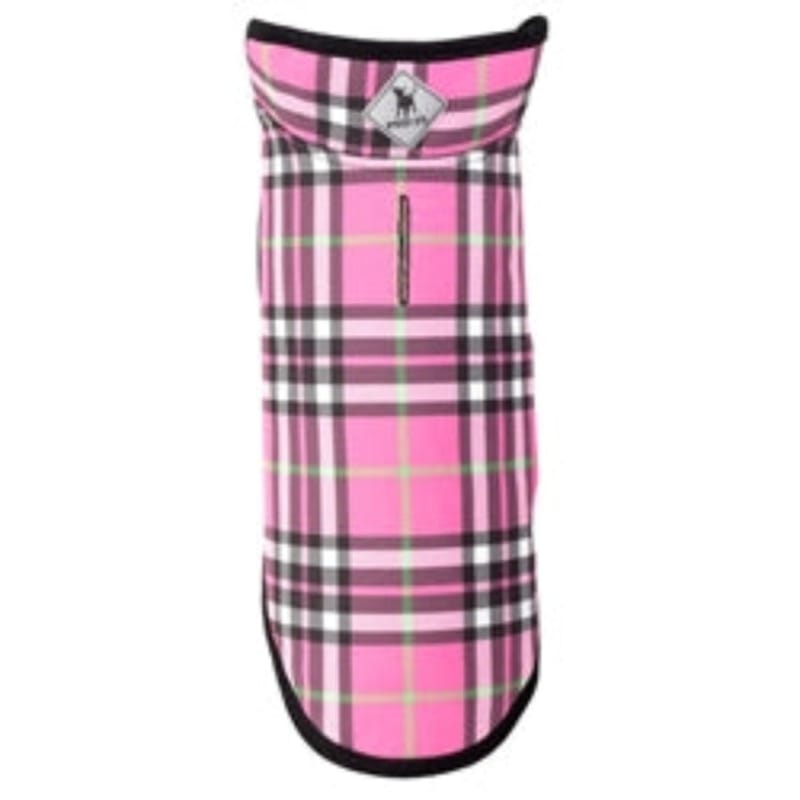 The Worthy Dog Jackets-Coats 24" Pink Plaid Softshell with Fleece Lining Dog Jacket