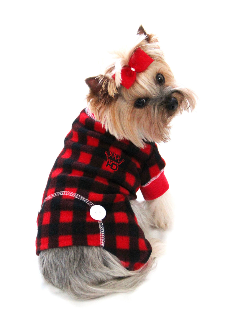Red Checkered Fleece Lumberjack Warm Holiday Dog Pajama Jumper