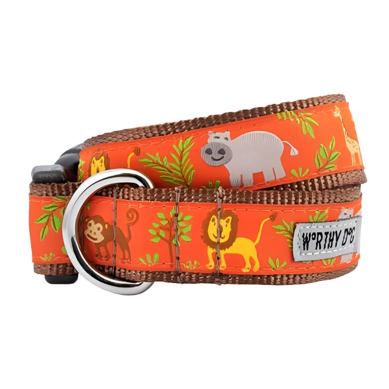 The Worthy Dog Collars XS Zoofari Orange with Brown Trim Dog Collar