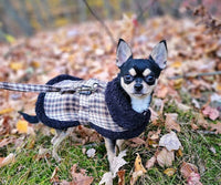 Doggie Design Jackets Sherpa Lined Dog Harness Coat Brown & White Plaid with Matching Leash