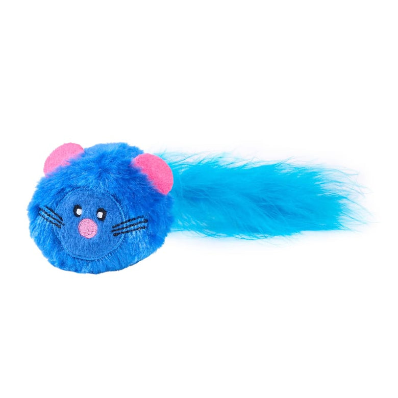 ZippyClaws Cat Toys Blue Mouse Refillablez Bushy Throw Plush Cat Toy