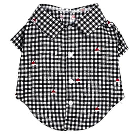 The Worthy Dog CollardShirts XL Check Black & White Holiday Santa Hats Collared Dog Shirt