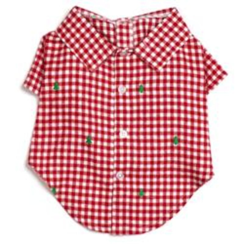 The Worthy Dog CollardShirts XS Check Trees Red & White Holiday Collared Dog Shirt