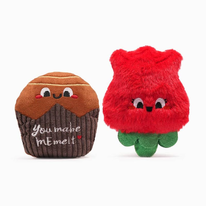Hugsmart Products Inc Dog Toys Woof Love Chocolate & Rose Plush Squeak Dog Toy Set - 2 Pc