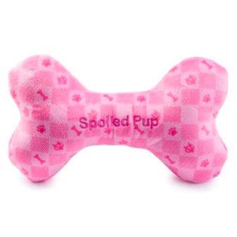 Haute Diggity Dog dog toys Pink Checker Chewy Bone Plush Squeak Dog Toy - 3 Sizes