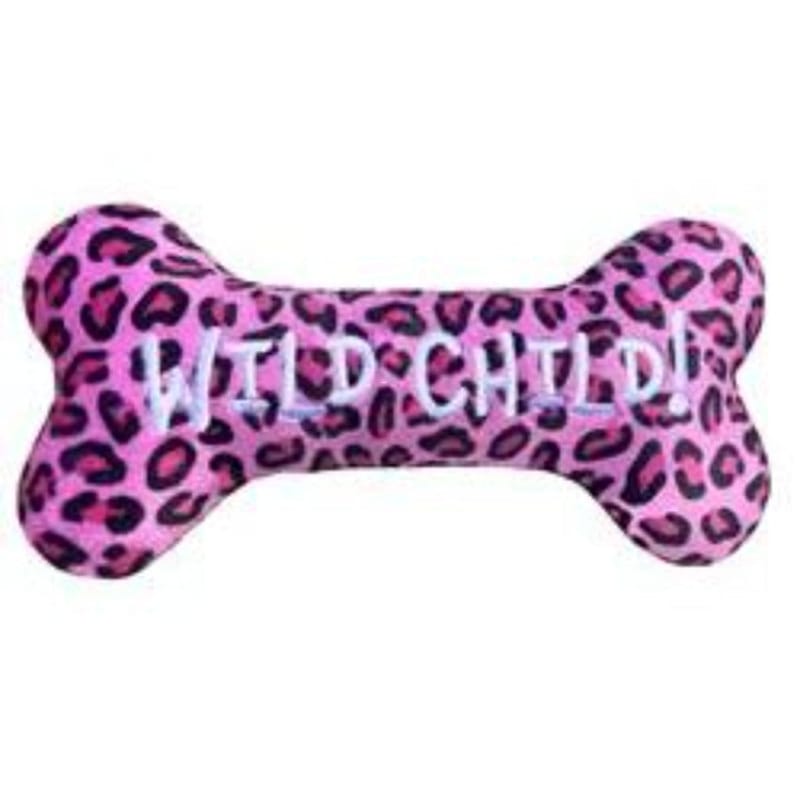 Huxley & Kent dog toys L Wild Child Cheetah Pink Bone Plush Squeak Dog Toy