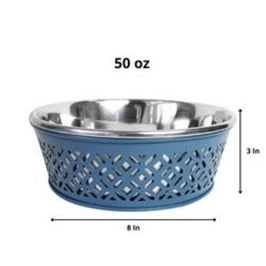 JoJo Modern Pets Bowls 50oz Mallard Blue Farmhouse Metal Punchout Stainless Steel Dog Bowl