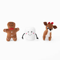 Holiday Miniz Santa's Friends Plush Squeaky Christmas Dog Toy Set - 3 Pk
