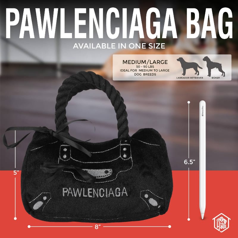 Chomp Haus Dog Toys Pawlenciaga Bag Plush Squeaky Black Dog Toy