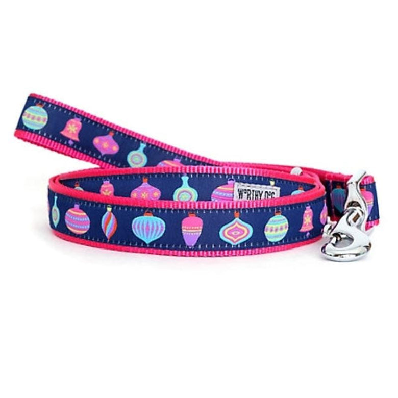 The Worthy Dog Leashes L Holiday Vintage Ornaments Navy/Pink Dog Leash