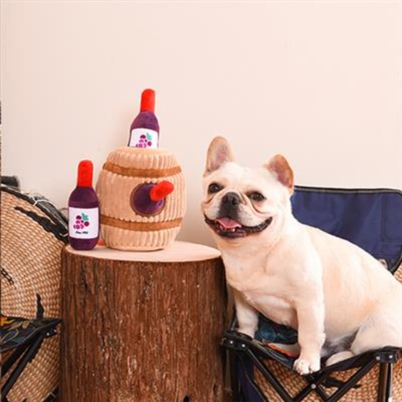 HugSmart Pet dog toys Food Party Wine Barrel Interactive Burrow Plush Dog Toy Set - 4 Pc