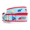 The Worthy Dog COLLARS XSM Narwhals Blue with Red Trim Summer Dog Collar
