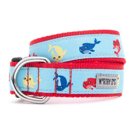 The Worthy Dog COLLARS XSM Narwhals Blue with Red Trim Summer Dog Collar