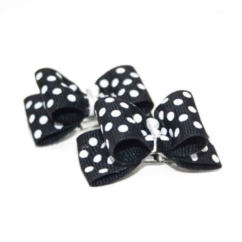 Barker's Bowtique Bows Black with White Polka Dots Canine Hair French Clips - 2 Bows