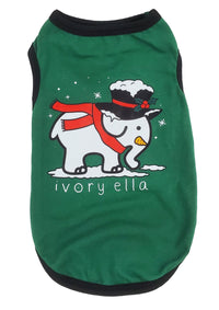 Ivory Ella Christmas Holiday Snow Elephant Scarf Green Dog Tank