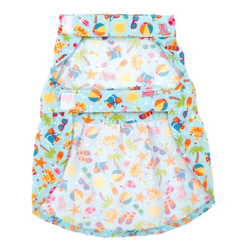 The Worthy Dog DRESSES Life's a Beach Blue with Orange Bow Summer Dog Dress